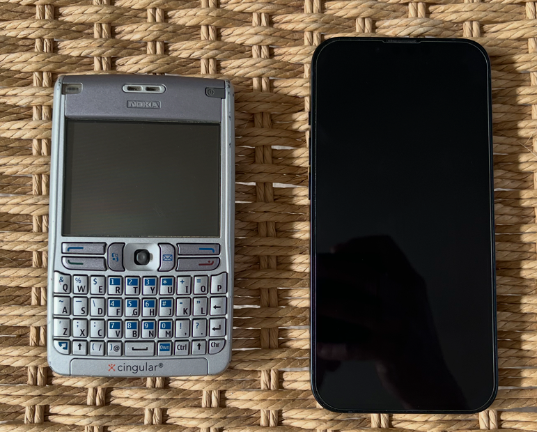 Nokia E62 next to an iPhone